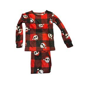 Disney Boys Red & Black Plaid Santa Skull Pajama Set Size 8